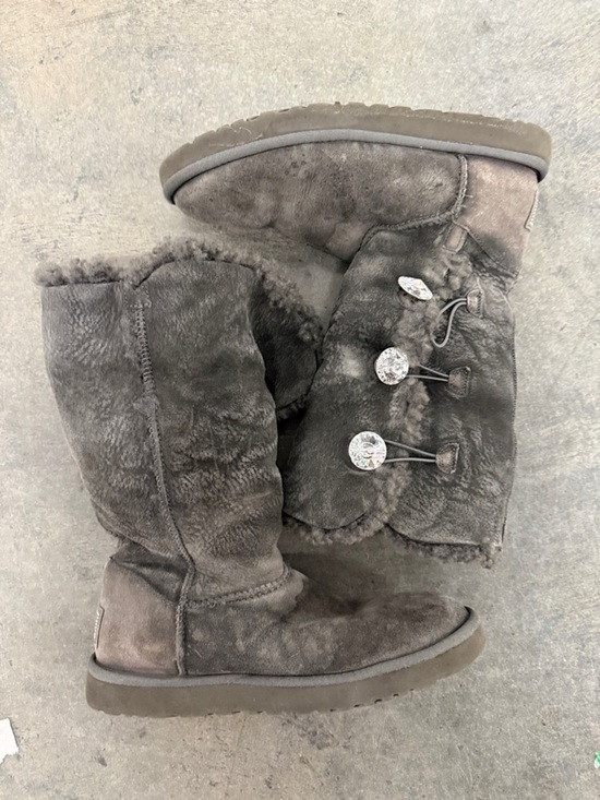 UGG Shoes - UGG Grey Suede Shearling Button Mid-Calf Boots